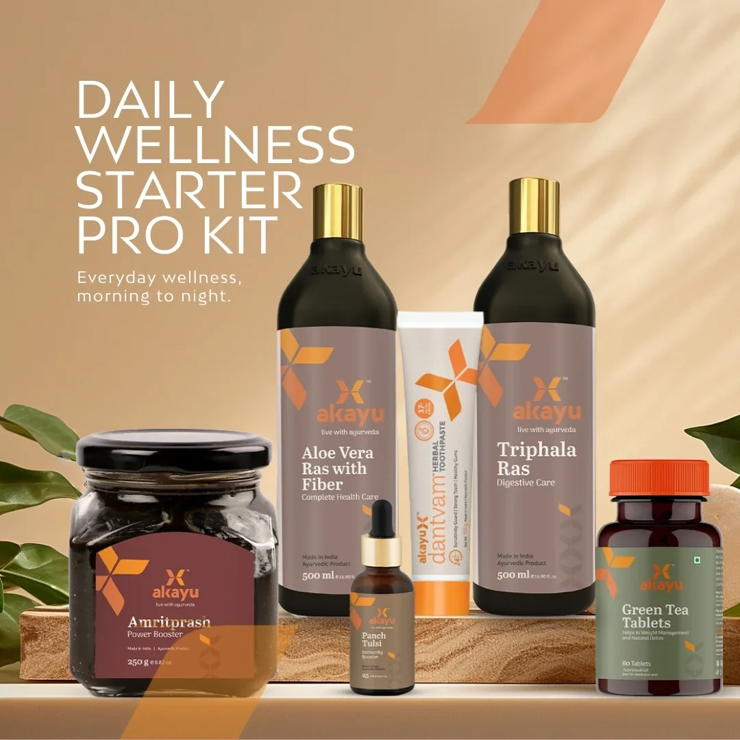 Daily Wellness Starter Pro Kit    (Aloe Vera Ras-500ml, Triphala Juice-500ml, Amritprash-250gm,  Panch Tulsi Drops-25ml, Green Tea Effervescent Tablets-60 tabs,  Dantvam Herbal Toothpaste-100gm)