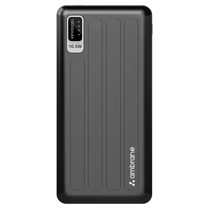 Ambrane PP-129 10,000 mAh Power Bank – Dual USB Outputs, 12 W Fast Charging, Sleek Portable Design