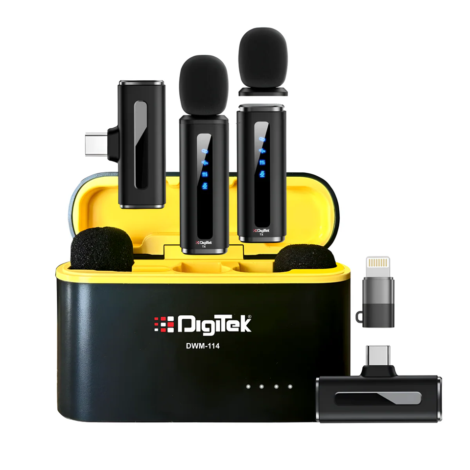 Digitek DWM-114 2-in-1 Multi-Functional Lavalier 2.4G Wireless Microphone System (Type-C & iOS Compatible)