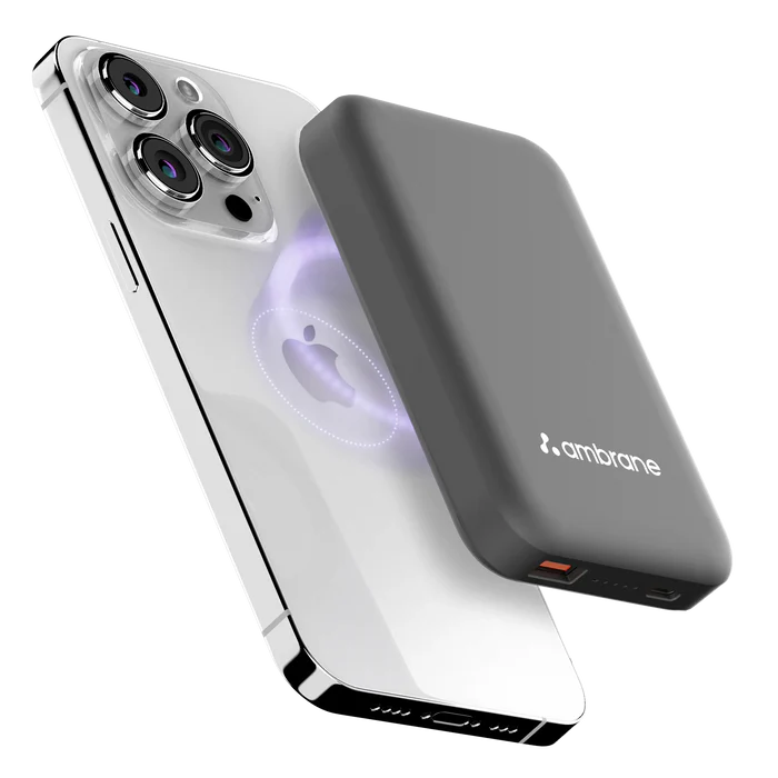 Ambrane Aerosync PB-12 Wireless Power Bank 10000mAh with 15W Fast Wireless Charging, 22.5W PD & QC Output, Dual Input (Type-C & Micro USB), Compact and Portable